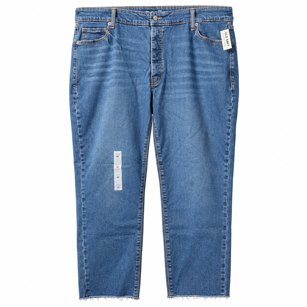 NWT$ OLD NAVY High-Rise O.G. Straight Ankle Jean Women Sz 28 Dk Blue Raw Hem - Picture 1 of 8